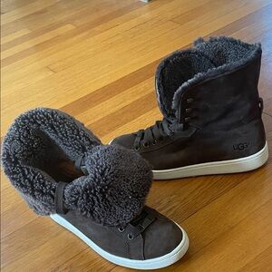 UGG Dark Brown Shearling Lined Sneakers..Never worn